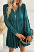 Lace Puff Sleeve Buttoned Tiered Ruffled Mini Dress